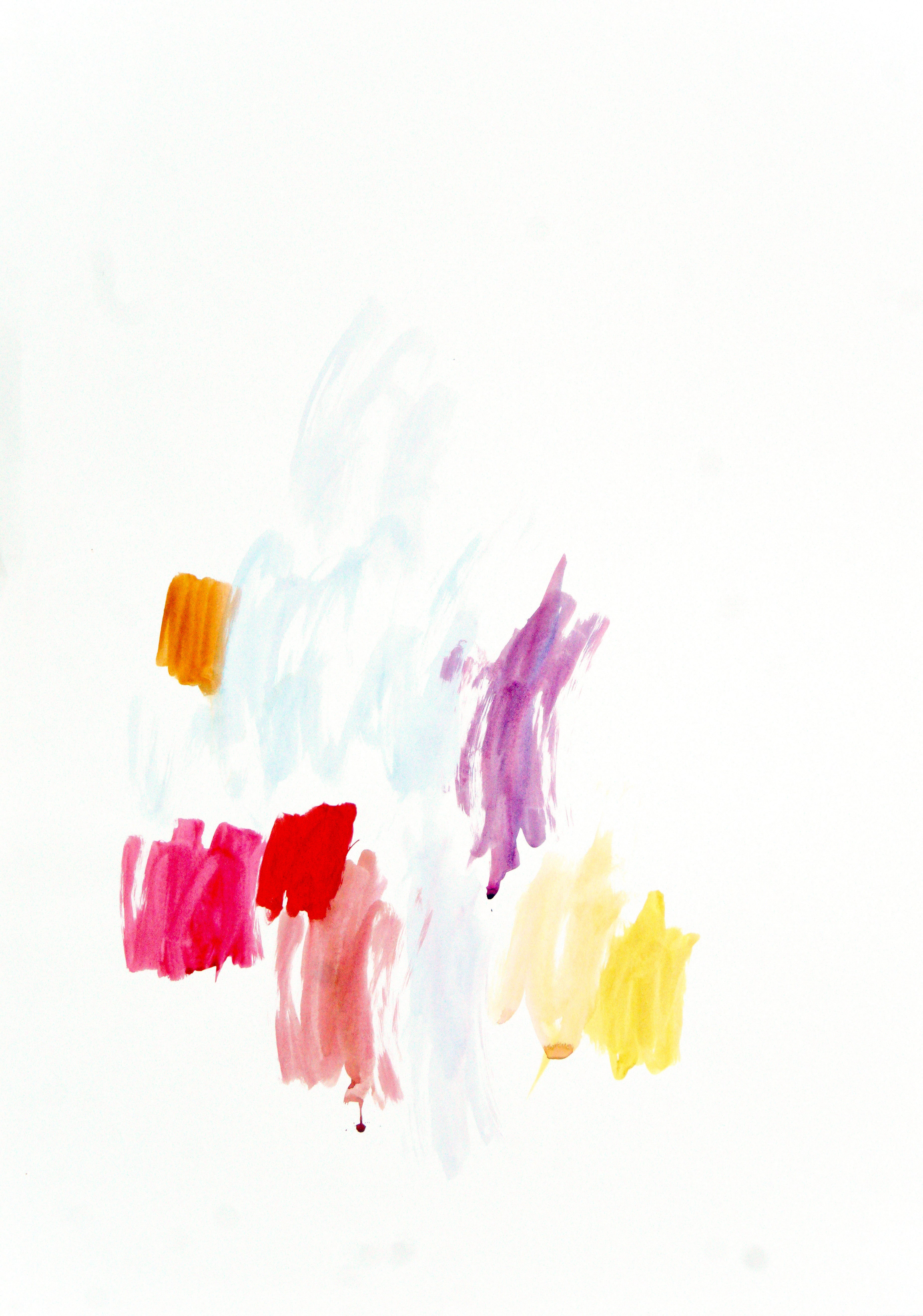 Zeitgenössische abstrakte Kunst in pastelligen Farbfeldern von Gregor Stehle, leichte minimalistische Komposition auf weißem Grund