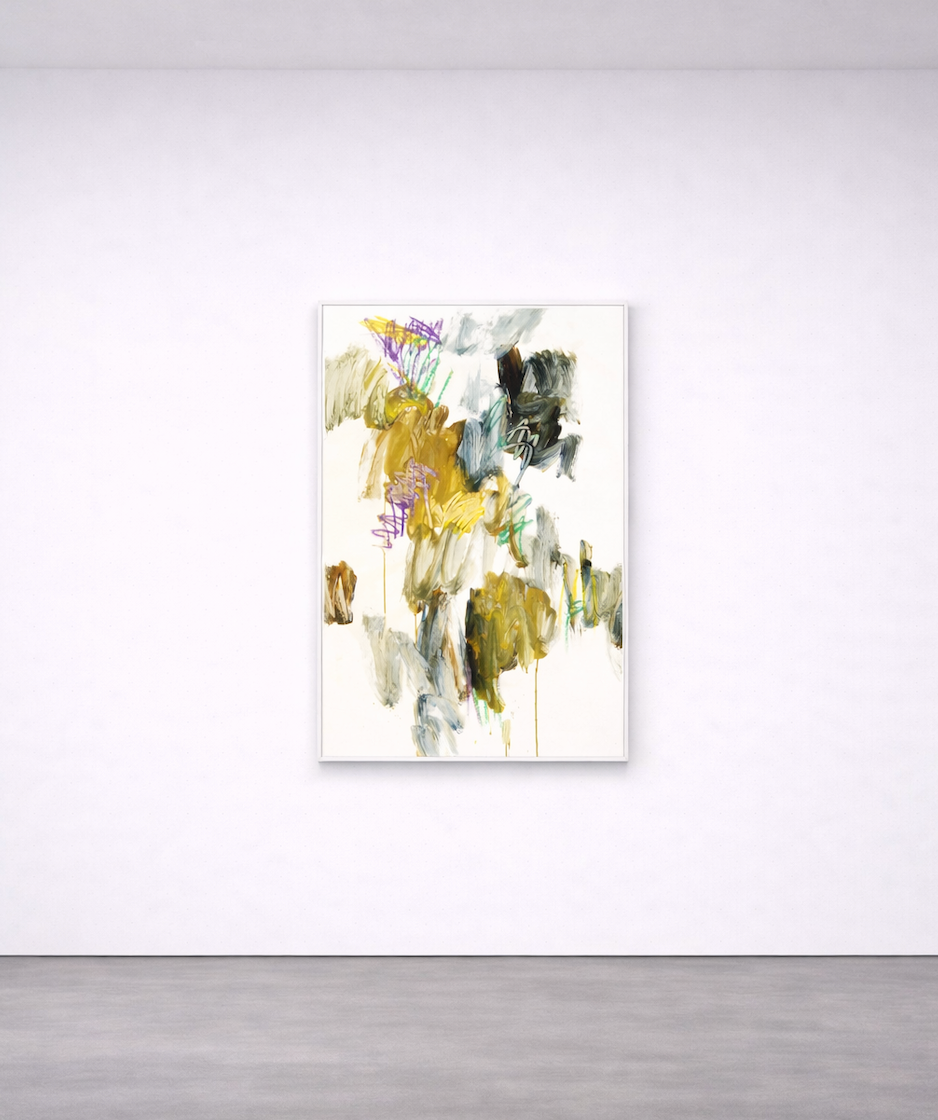 Abstrakte Malerei von Gregor Stehle, Fine Art Print DIN A1, gestische Farbflächen in Gelb, Blau und Ocker, zeitgenössische Kunst