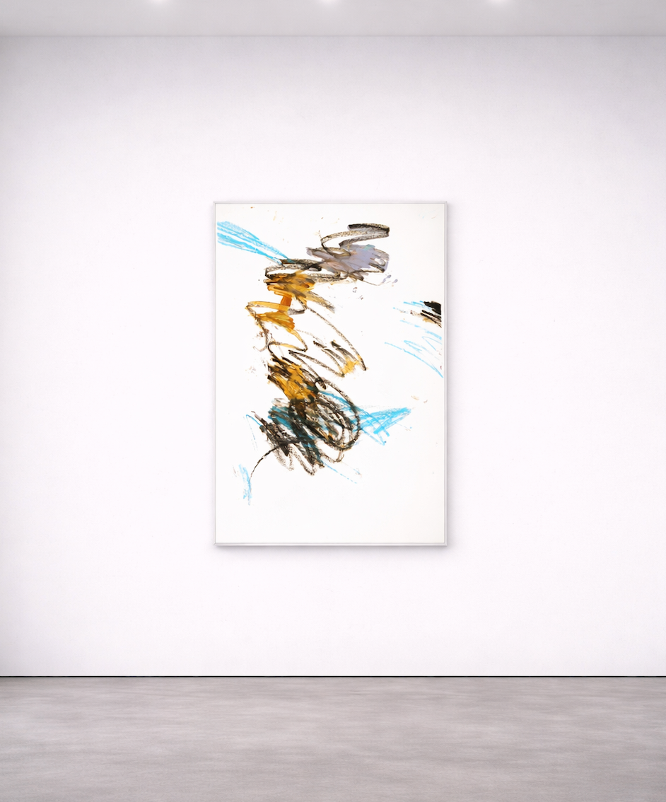 Abstrakte gestische Zeichnung mit Überlagerungen und reduzierter Farbigkeit, zeitgenössische Kunst von Gregor Stehle.