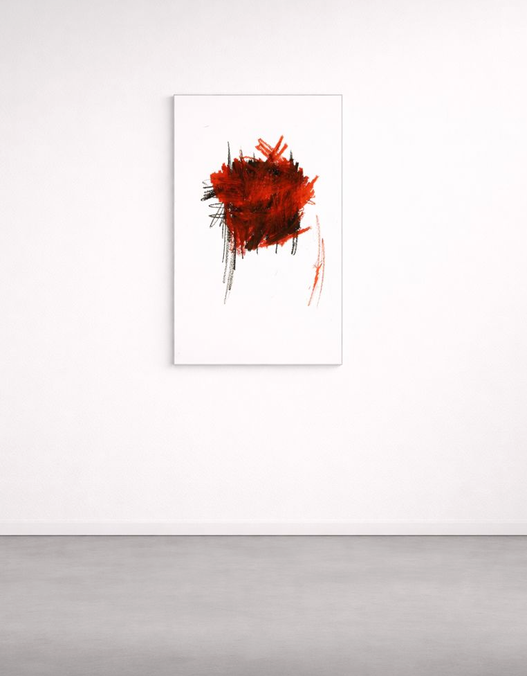 Abstraktes Originalkunstwerk von Gregor Stehle, zeitgenössische Malerei, reduzierte Setzungen, ruhige Farbspannung, auf weißem Grund.