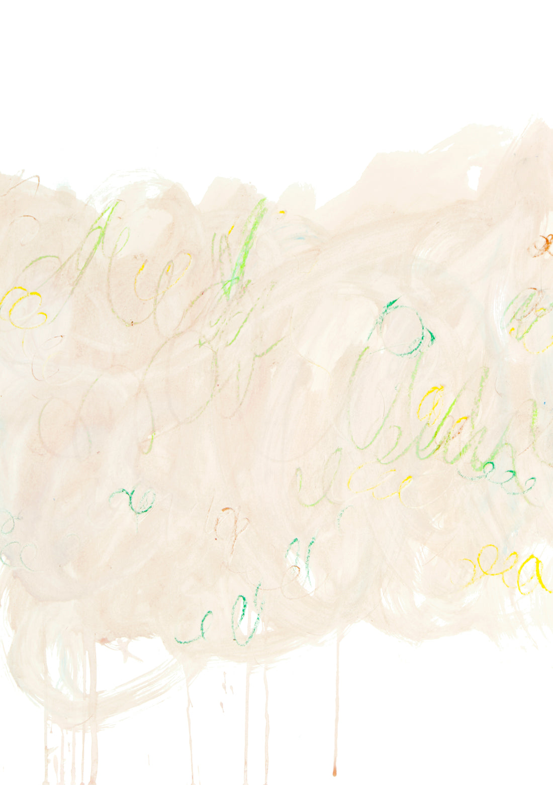 Abstraktes Kunstwerk im Hochformat mit hellen Blau- und Grüntönen, fließenden Farbflächen und feinen schwarzen Linien, ruhig und atmosphärisch.