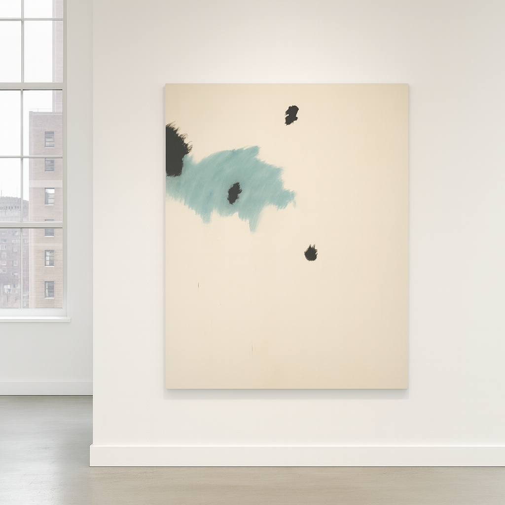 ohne Titel / AV-P-Nr.048, abstrakte Malerei auf roher Leinwand, minimalistische Komposition“