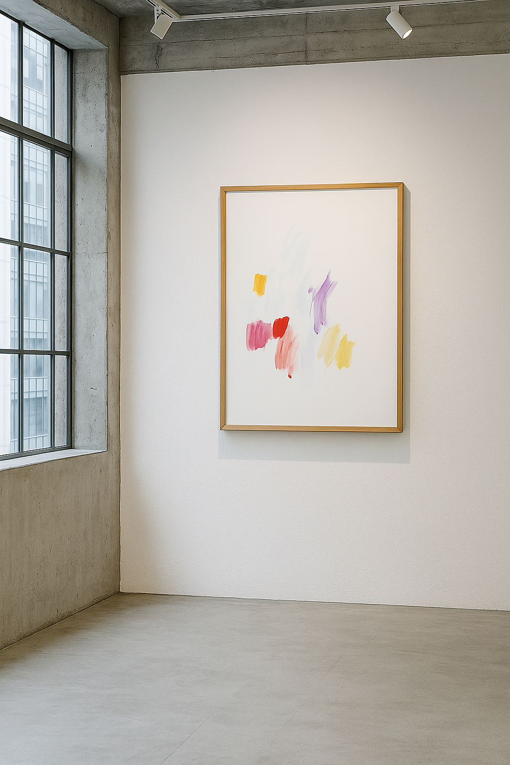 Zeitgenössische abstrakte Kunst in pastelligen Farbfeldern von Gregor Stehle, leichte minimalistische Komposition auf weißem Grund