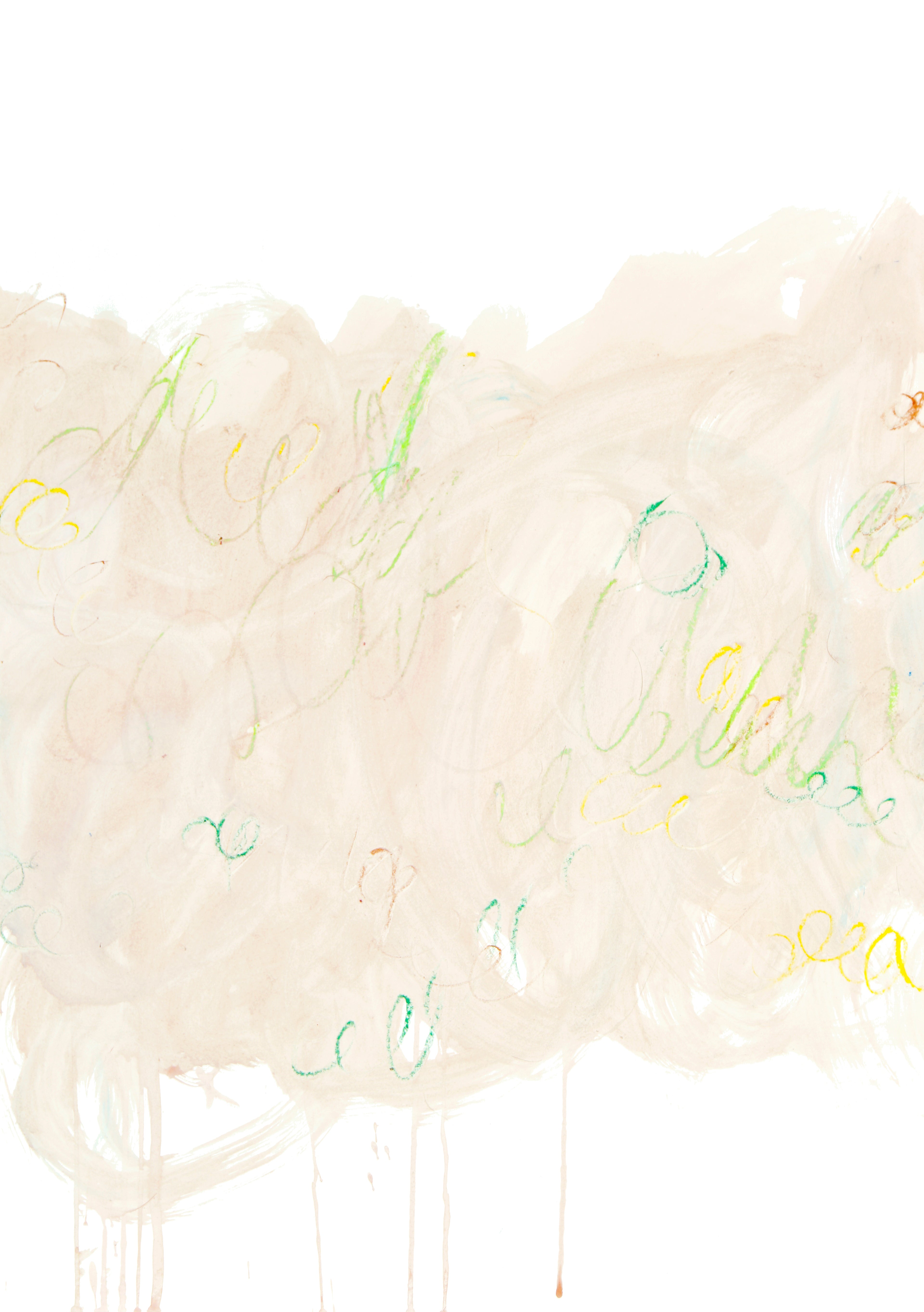 Abstraktes Kunstwerk im Hochformat mit hellen Blau- und Grüntönen, fließenden Farbflächen und feinen schwarzen Linien, ruhig und atmosphärisch.