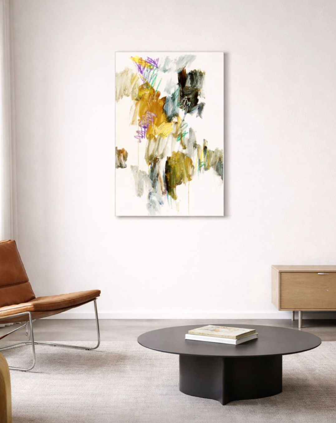 Abstrakte Malerei von Gregor Stehle, Fine Art Print DIN A1, gestische Farbflächen in Gelb, Blau und Ocker, zeitgenössische Kunst