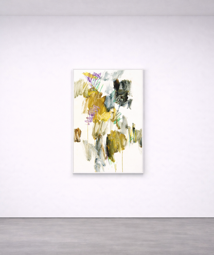 Abstrakte Malerei von Gregor Stehle, Fine Art Print DIN A1, gestische Farbflächen in Gelb, Blau und Ocker, zeitgenössische Kunst