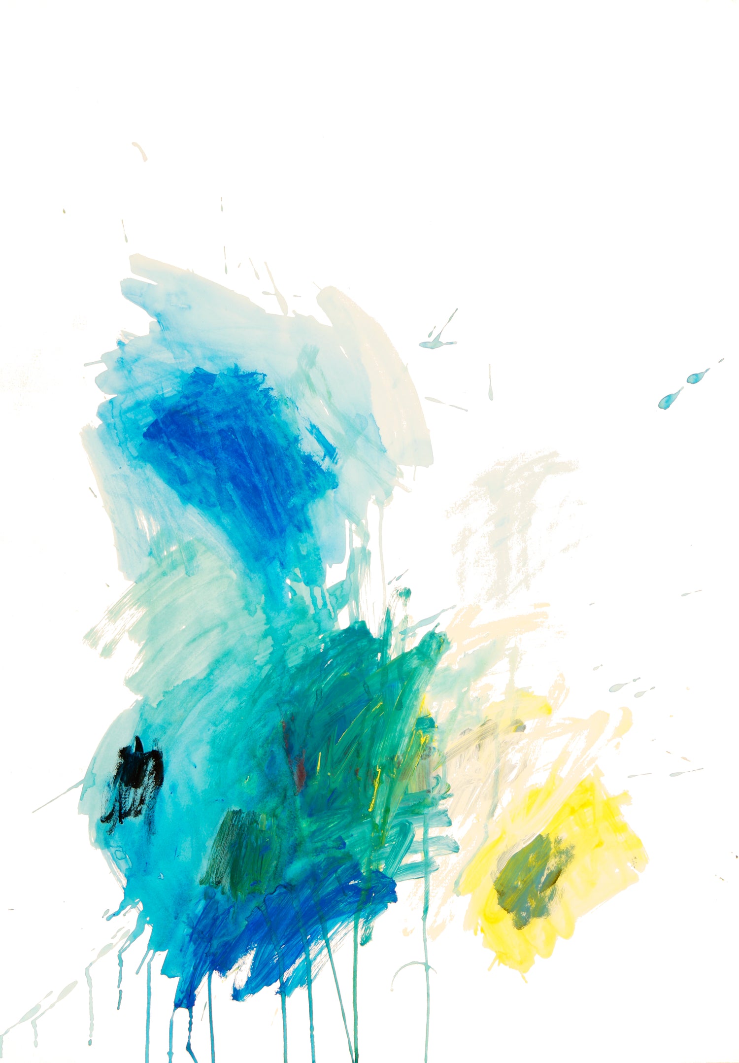 Abstraktes Originalkunstwerk von Gregor Stehle, zeitgenössische Malerei, offene Struktur, ruhige Farbspannung auf hellem Grund.